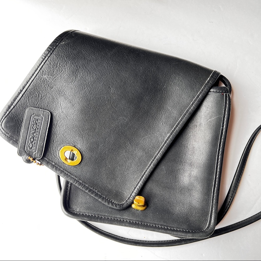 Vintage Coach Black Bag Leather Messenger Crossbody NYC